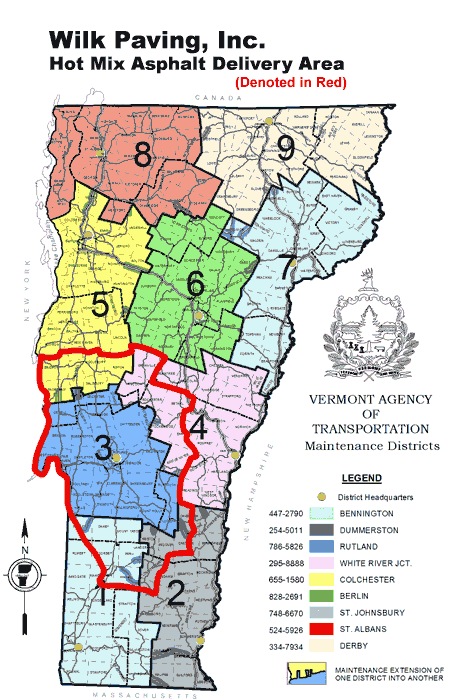 Wilk Paving, Inc. Hot Mix Asphalt Delivery Area in South Central Vermont